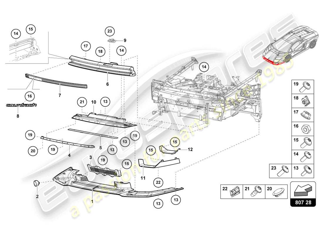 lamborghini countach lpi 800-4 (2022) stoßstange vorne, ersatzteildiagramm