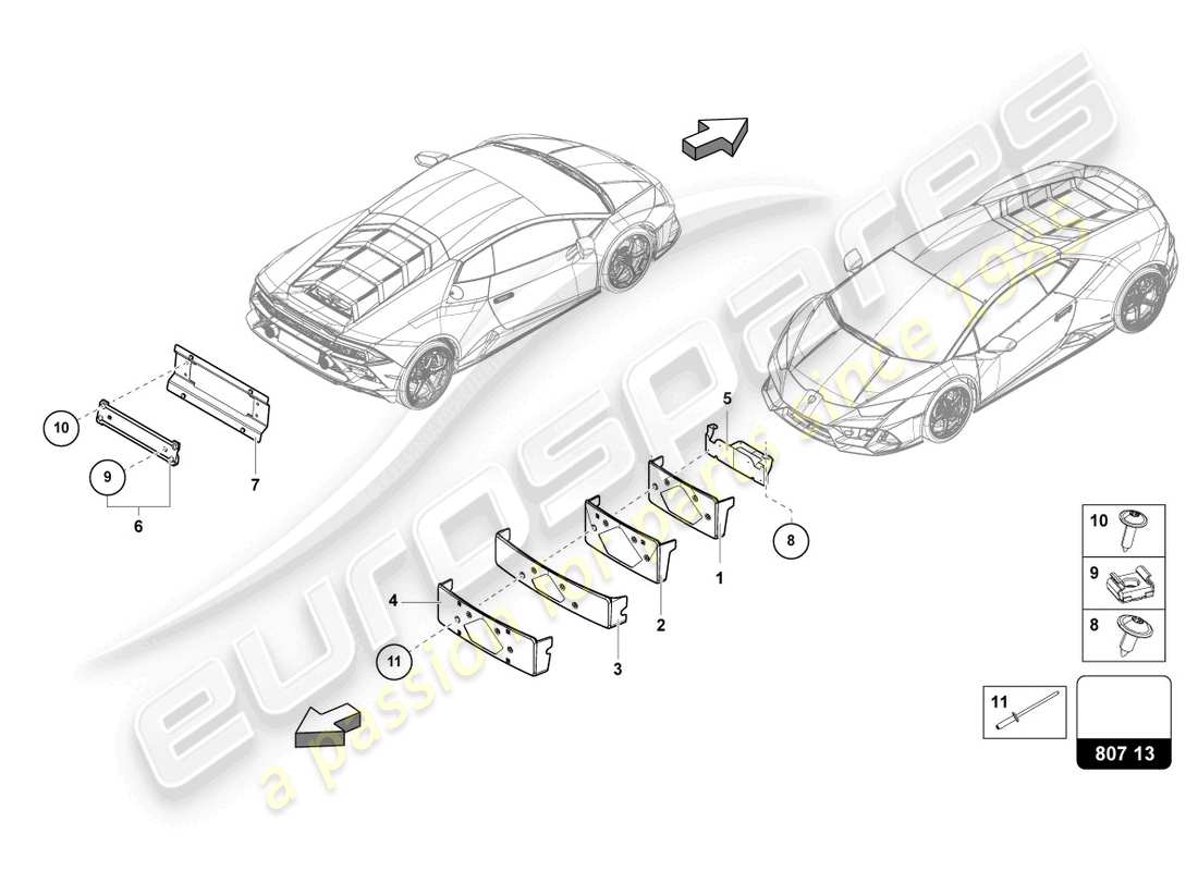 lamborghini evo spyder (2023) kennzeichenhalter ersatzteildiagramm