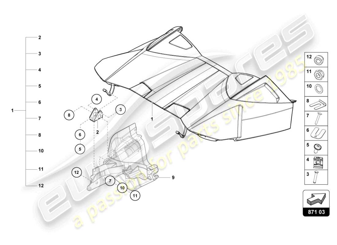 lamborghini evo spyder (2023) cabrio top stowage box cover ersatzteildiagramm