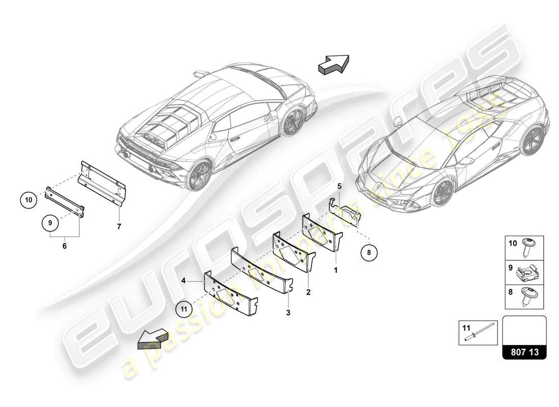 lamborghini evo coupe (2022) kennzeichenhalter ersatzteildiagramm