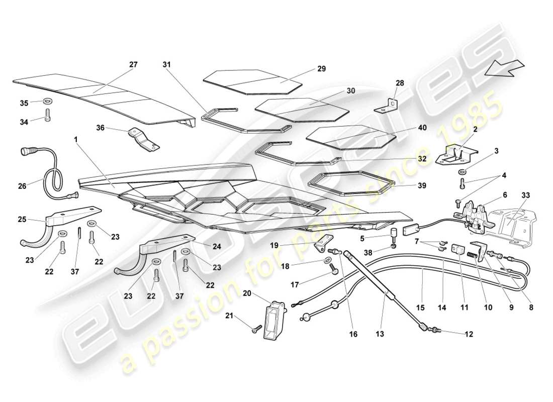 lamborghini lp670-4 sv (2010) klappe für motorabdeckung transparent ersatzteildiagramm