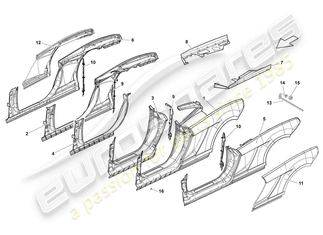 lamborghini lp560-4 spider (2013) türrahmen teilediagramm