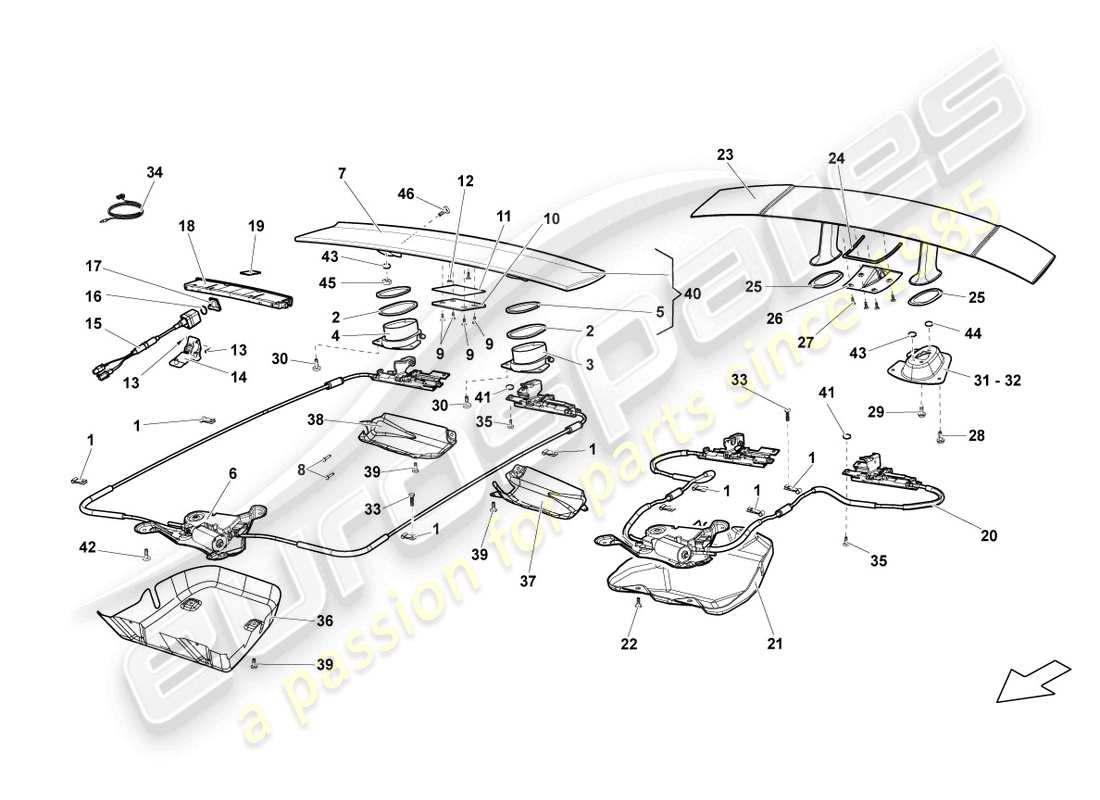 lamborghini lp560-4 coupe (2009) spoiler für heckklappe ersatzteildiagramm