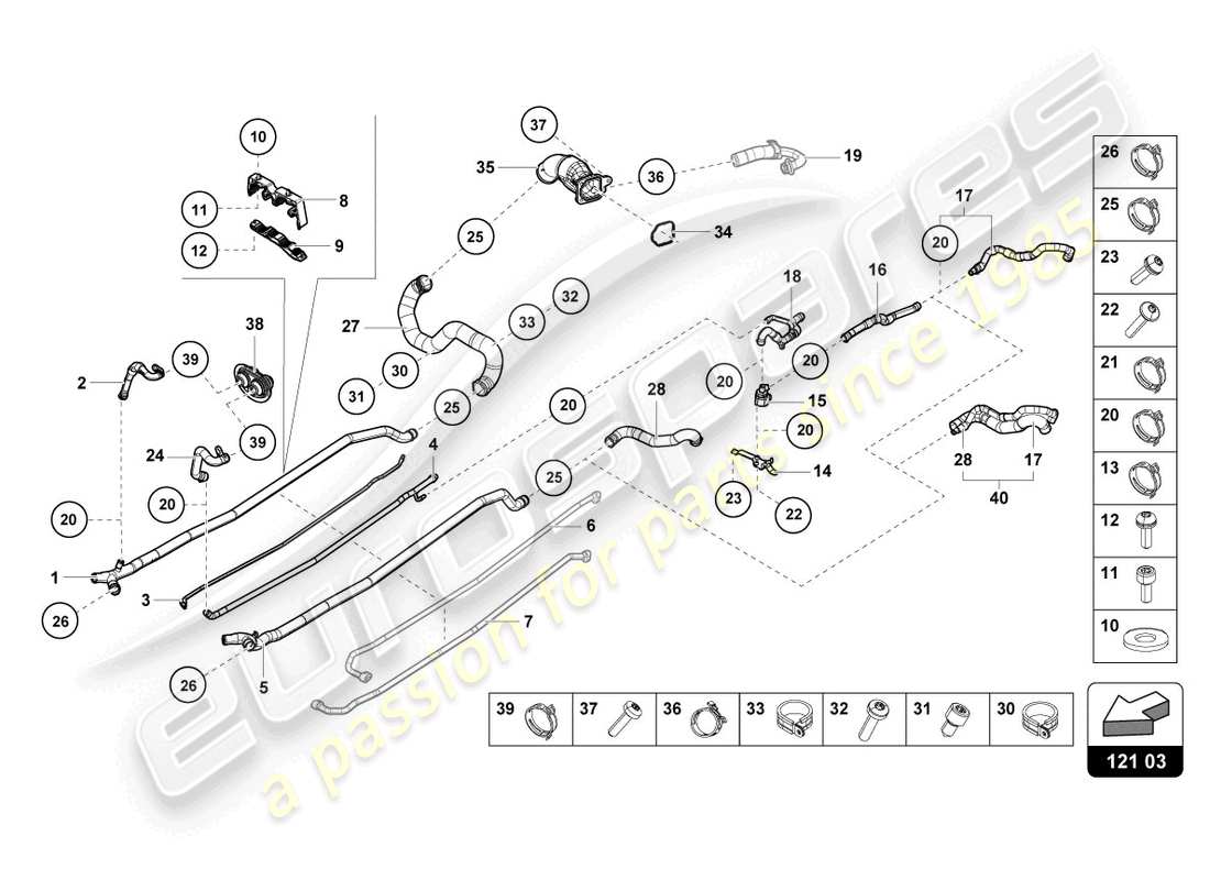 lamborghini evo spyder (2024) kühlmittelschläuche und -leitungen center ersatzteildiagramm