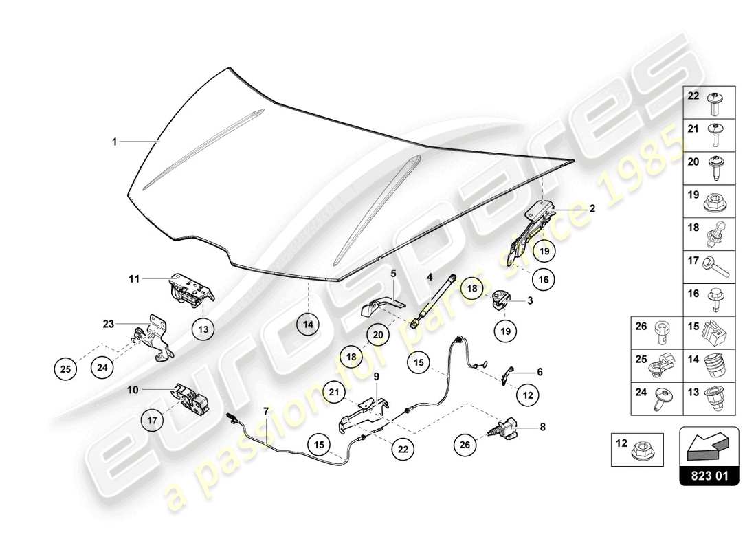 lamborghini evo coupe (2022) bonnet-ersatzteildiagramm