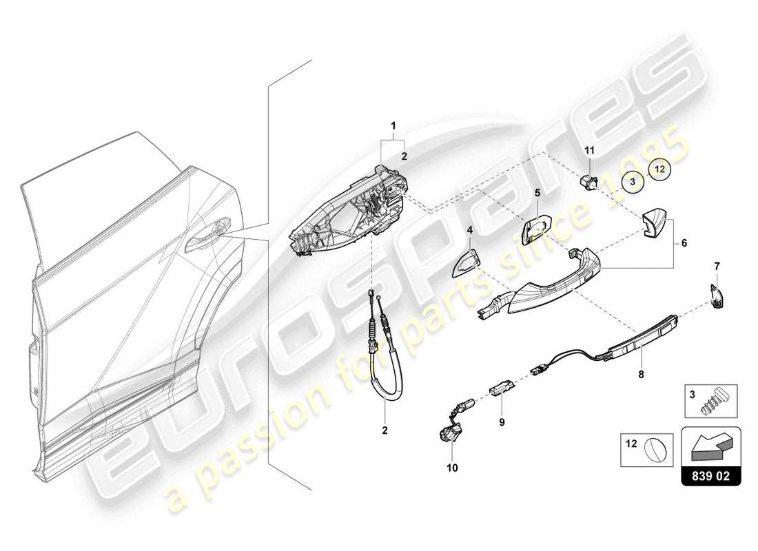 lamborghini urus (2019) türgriff, aussen hinten ersatzteildiagramm