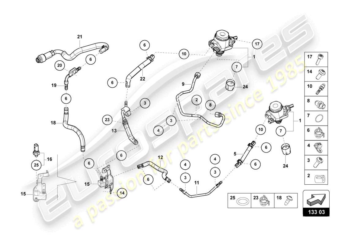 lamborghini evo spyder (2024) kraftstoffpumpe teilediagramm