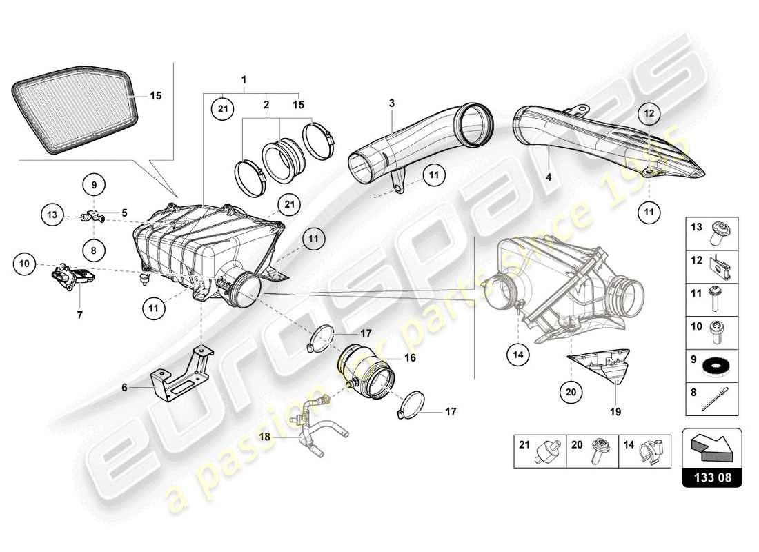 lamborghini evo coupe (2022) luftfiltergehäuse teilediagramm