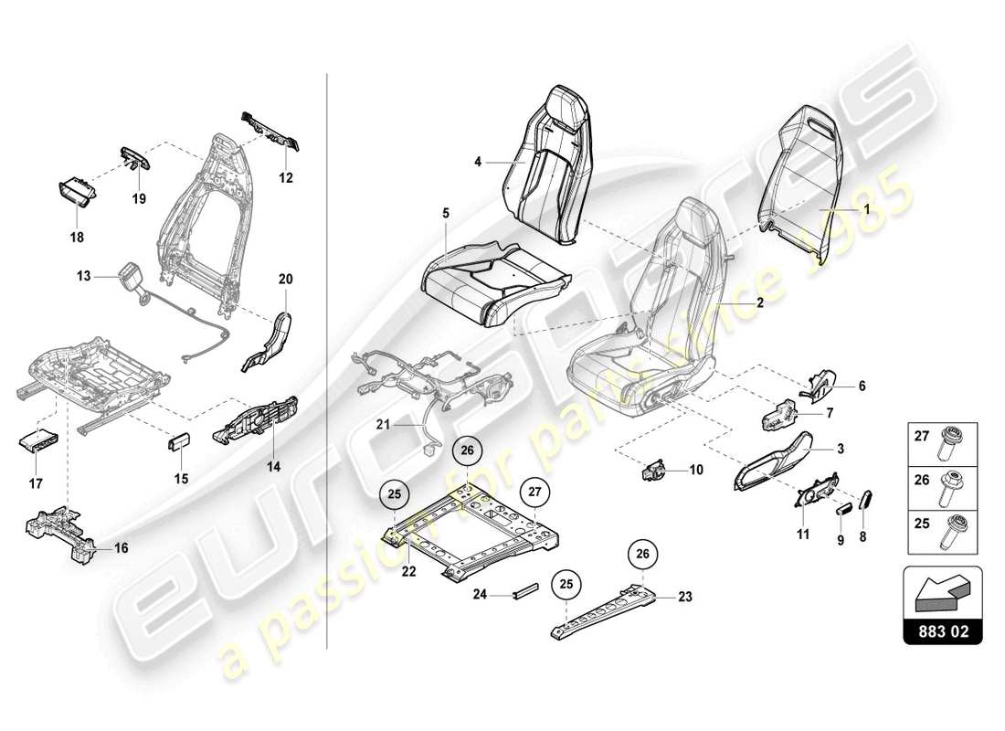 lamborghini urus (2019) sitz, hinten geteilt teilediagramm