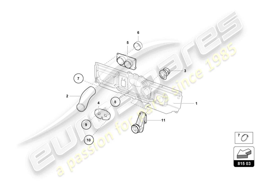lamborghini 2022 (super trofeo evo 2) teilediagramm für die luftleitung am armaturenbrett