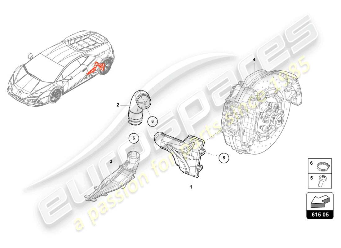 lamborghini evo coupe (2022) luftkanal für bremskühlung ersatzteildiagramm