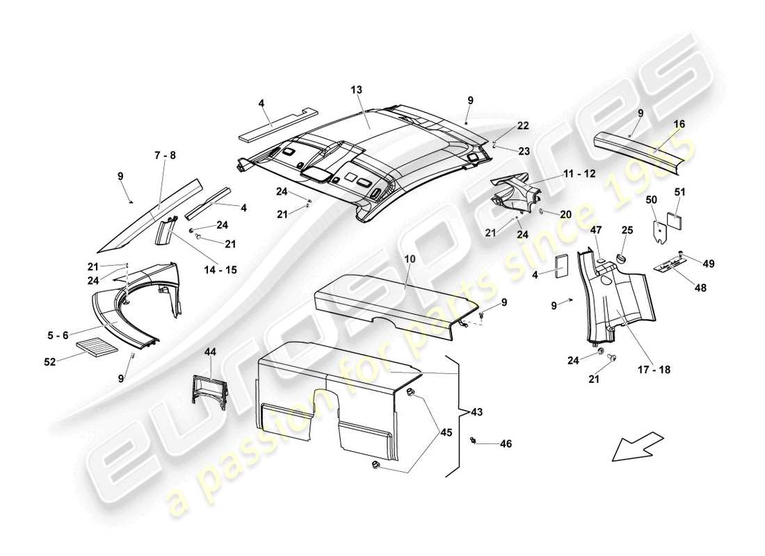 lamborghini lp570-4 sl (2012) geformter dachhimmel - ersatzteildiagramm