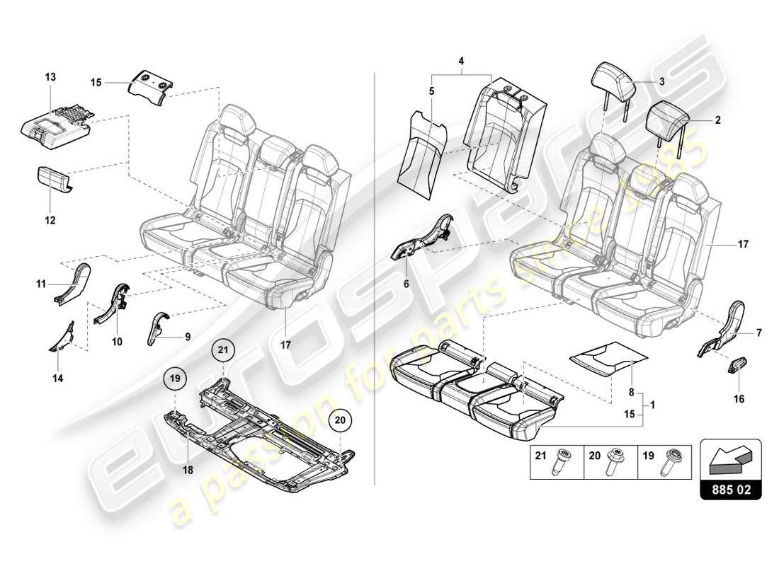 lamborghini urus s (2023) sitzbank (3-seater) ersatzteildiagramm