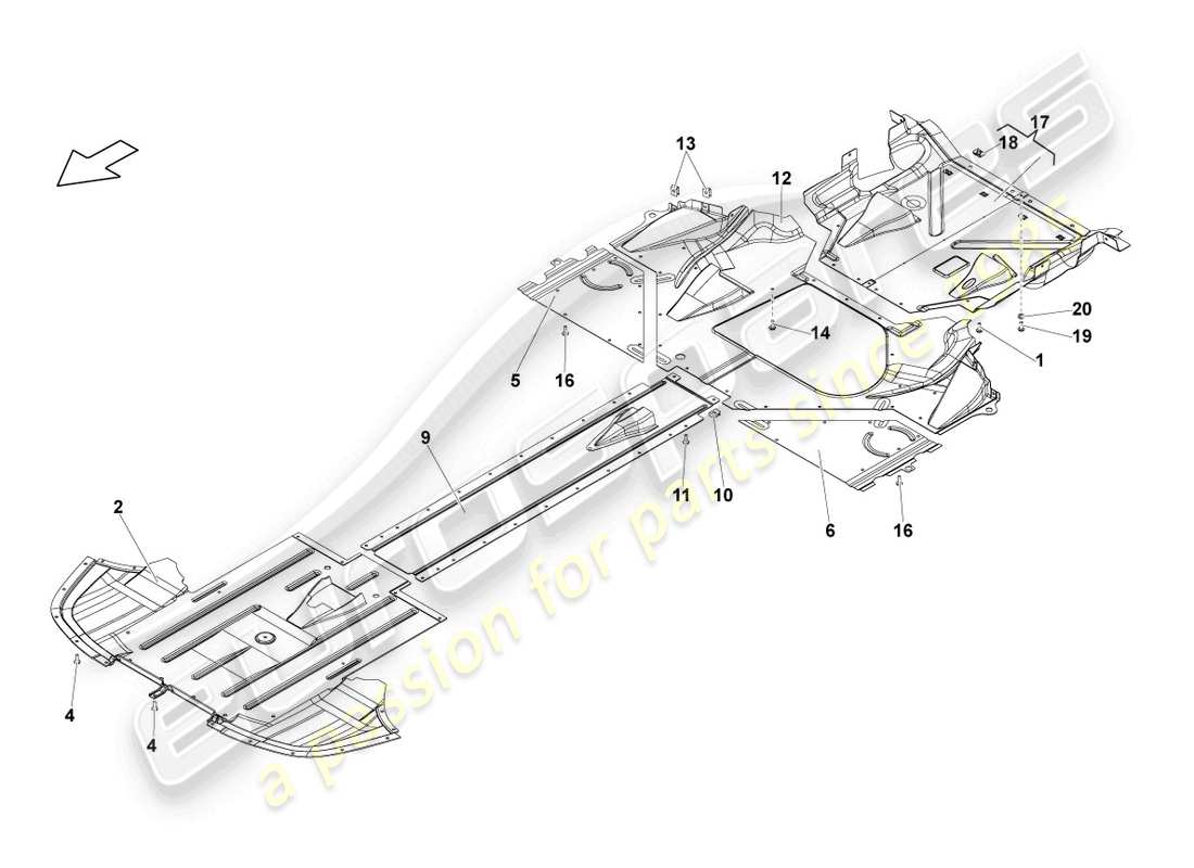 lamborghini lp560-4 coupe (2009) unterbodenverkleidung teilediagramm