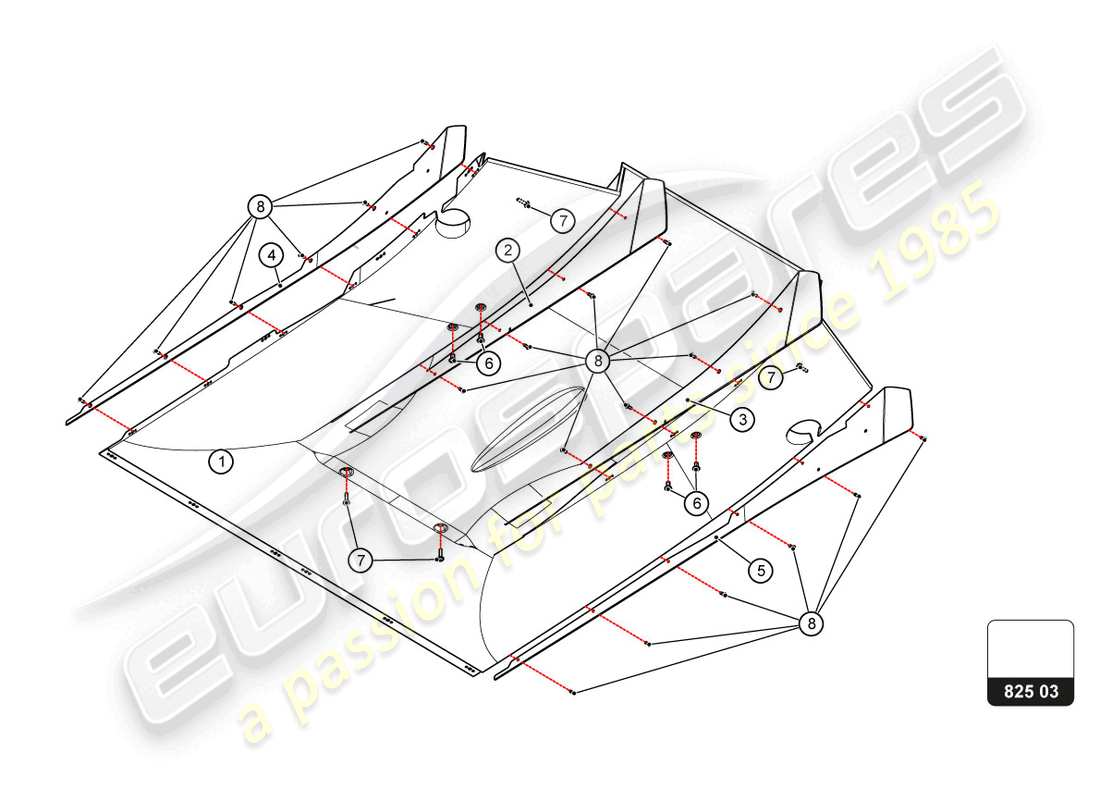 lamborghini super trofeo evo 2 (2022) wärmeschild ersatzteildiagramm