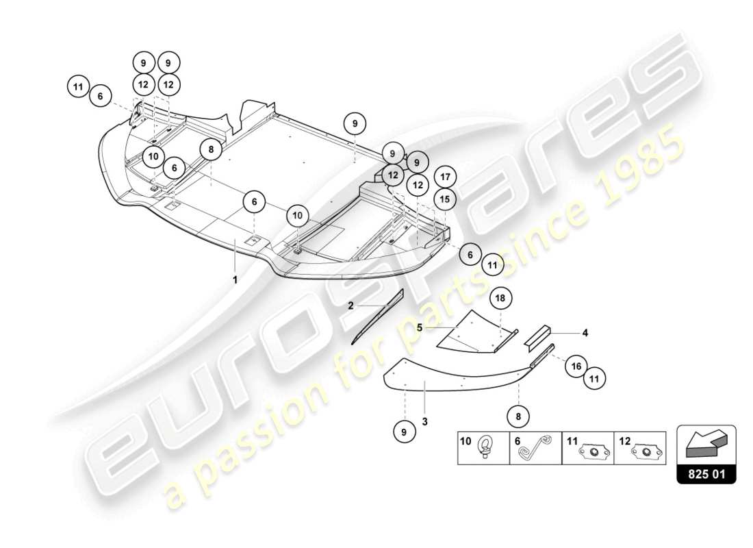 lamborghini super trofeo (2015) teilediagramm für rahmenbodenplatten