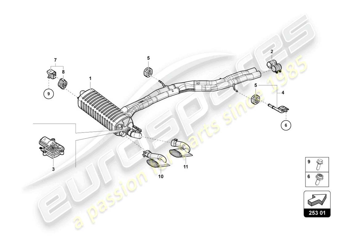 lamborghini urus s (2023) hinterer schalldämpfer ersatzteildiagramm