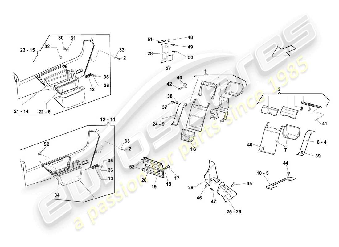 lamborghini lp640 coupe (2007) säulenverkleidung ersatzteildiagramm