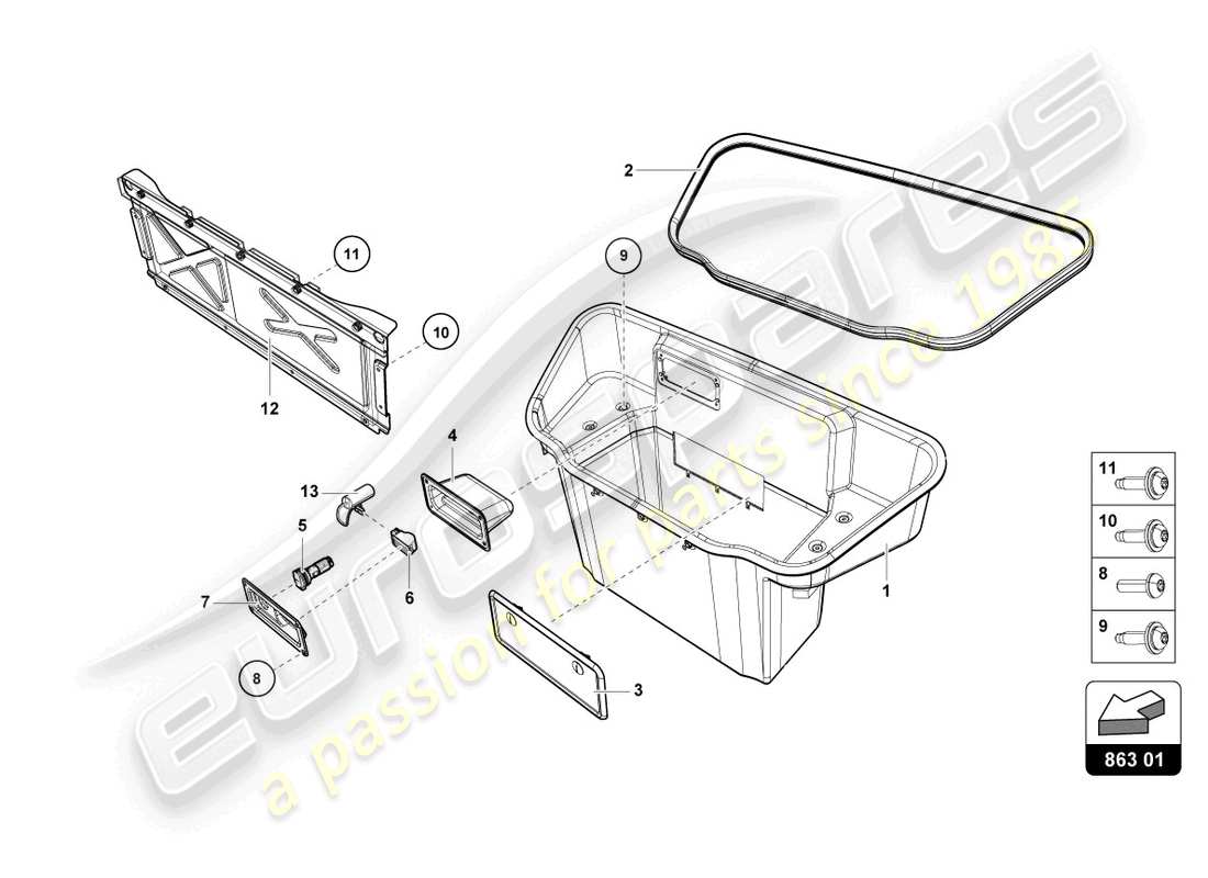 lamborghini evo coupe (2022) gepäckraumverkleidung ersatzteildiagramm