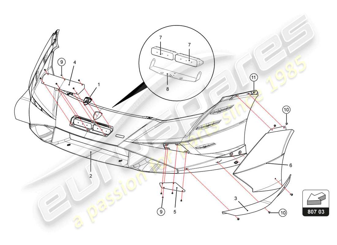 lamborghini 2022 (super trofeo evo 2) frontstoßstange teilediagramm