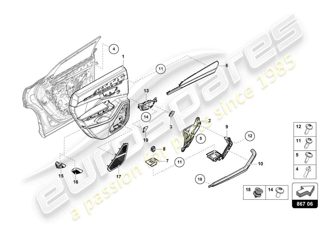 lamborghini urus (2019) türverkleidung hinten teilediagramm