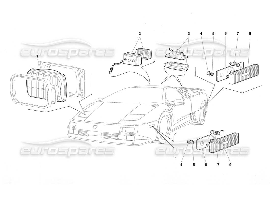 lamborghini diablo se30 (1995) lichter (gültig für usa – januar 1995) teilediagramm