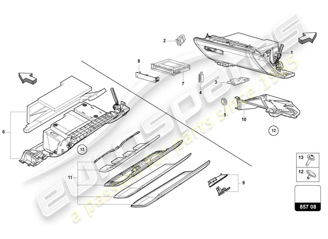 lamborghini urus s (2023) handschuhfach-ersatzteildiagramm