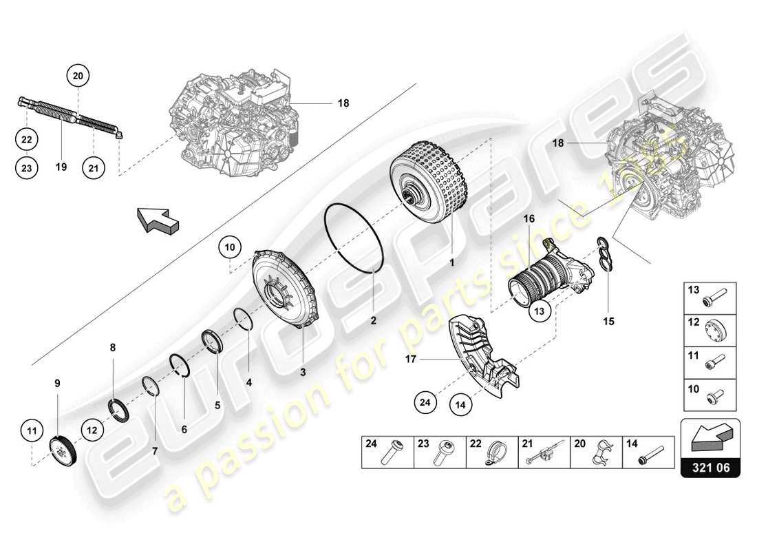 lamborghini evo coupe (2022) lamellenkupplung für doppelkupplungsgetriebe ersatzteildiagramm
