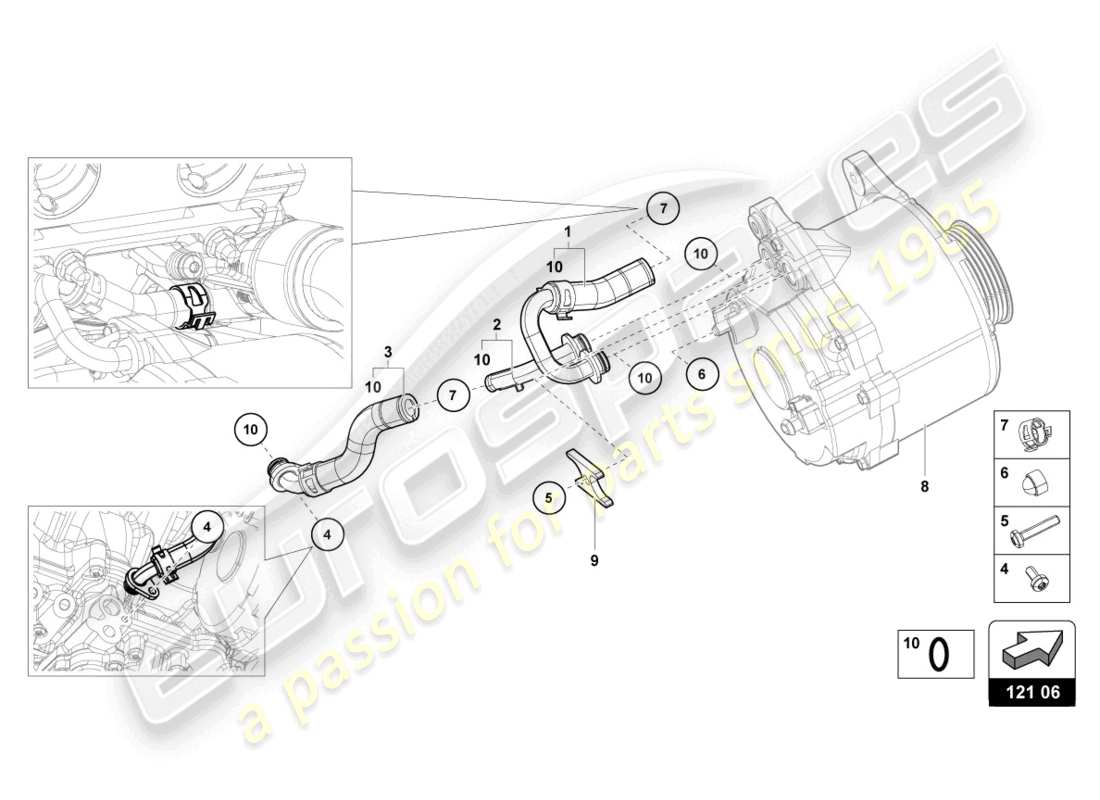 lamborghini evo coupe 2wd (2021) kühlmittelschläuche und -rohre ersatzteildiagramm