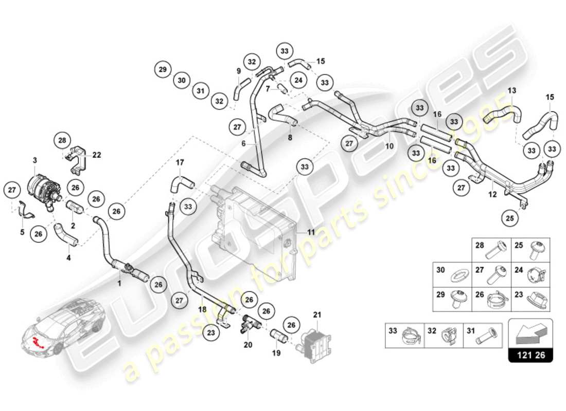 lamborghini revuelto coupe (2024) kühlmittelkühlsystem - hochspannungskühlung teilediagramm