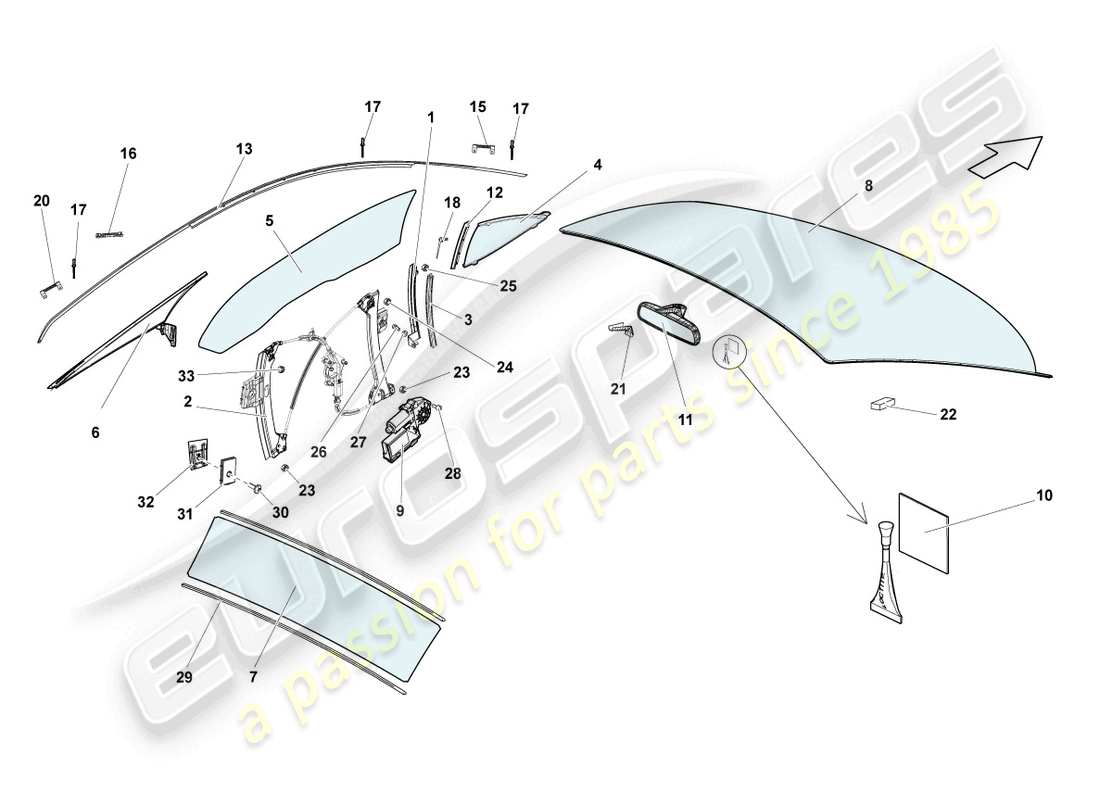 lamborghini blancpain sts (2013) fenstergläser ersatzteildiagramm