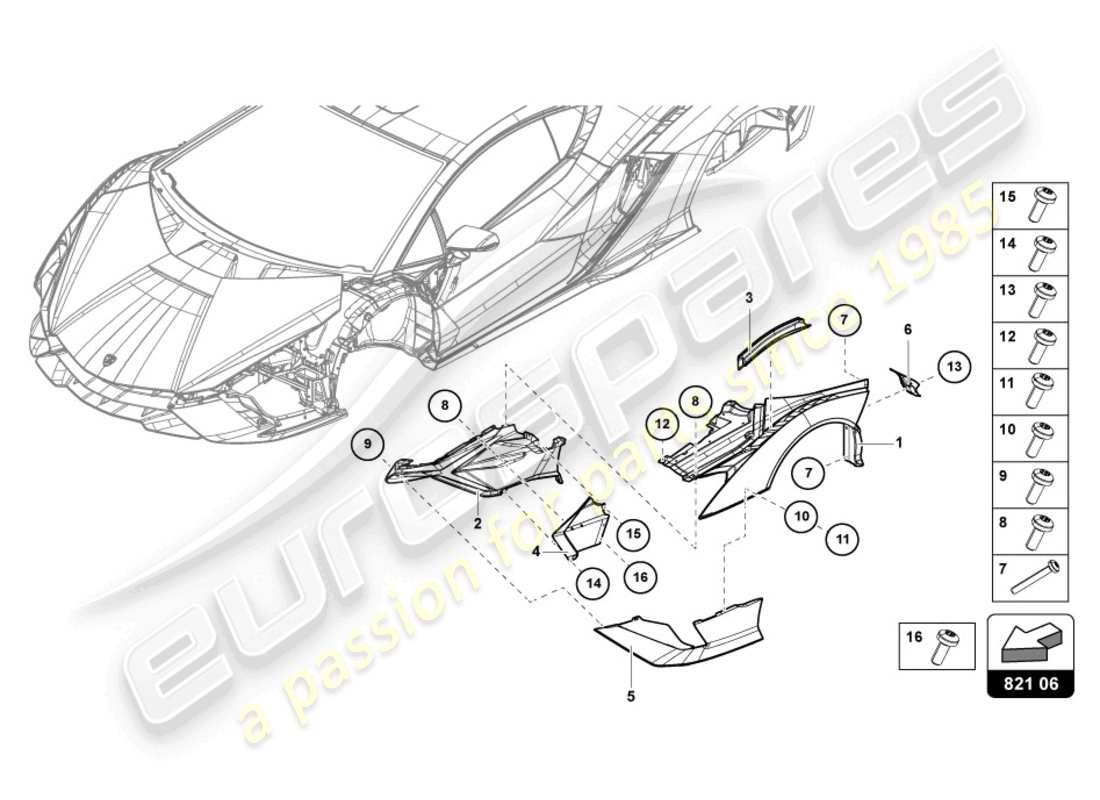 lamborghini sian roadster (2021) wing front teilediagramm