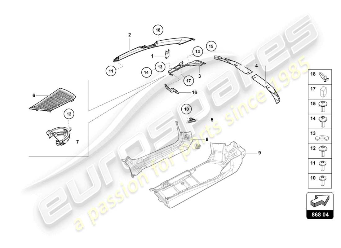 lamborghini evo coupe (2022) säulenverkleidung innen ersatzteildiagramm