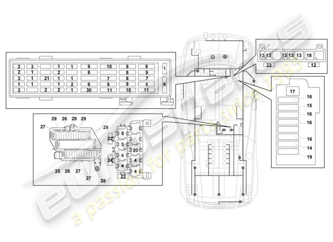 lamborghini lp550-2 spyder (2010) central electrics ersatzteildiagramm