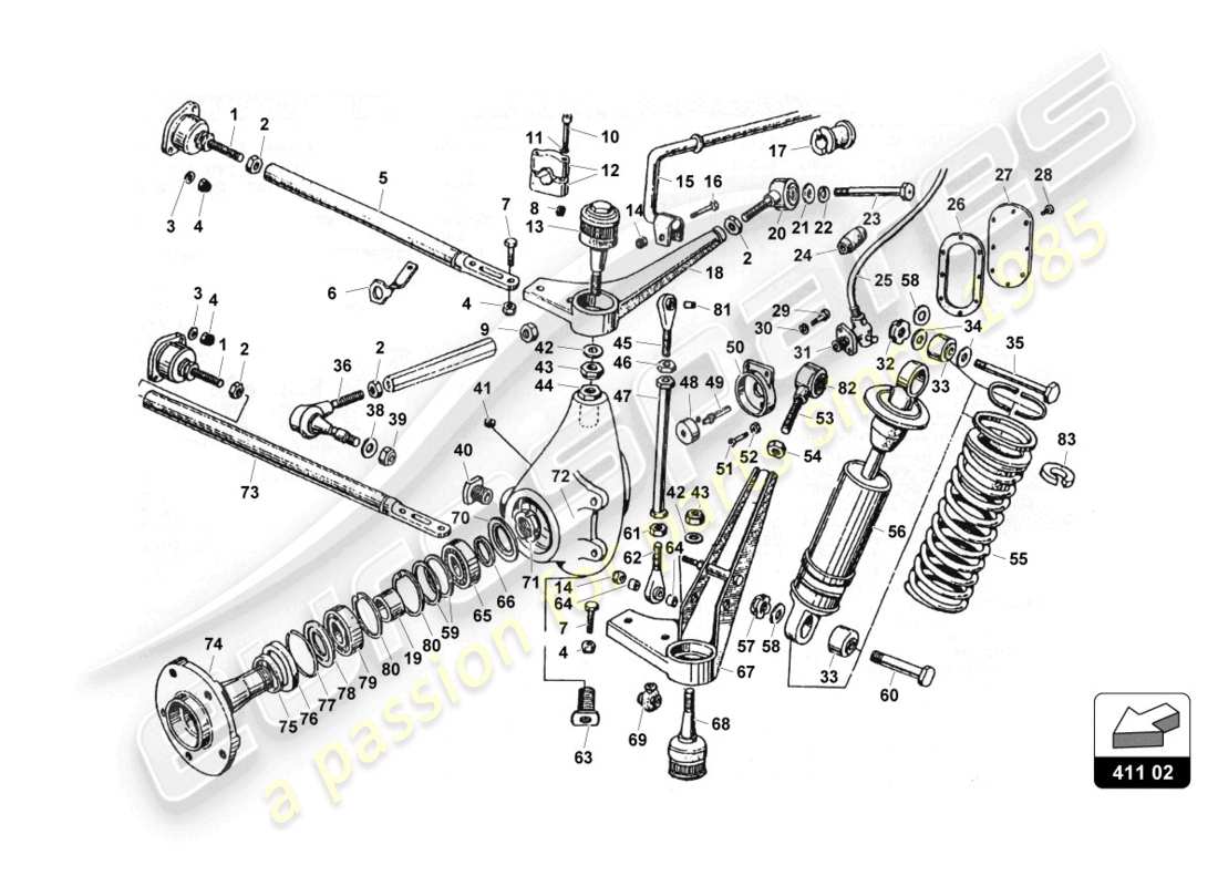 lamborghini countach 25th anniversary (1989) vordere aufhängung teilediagramm