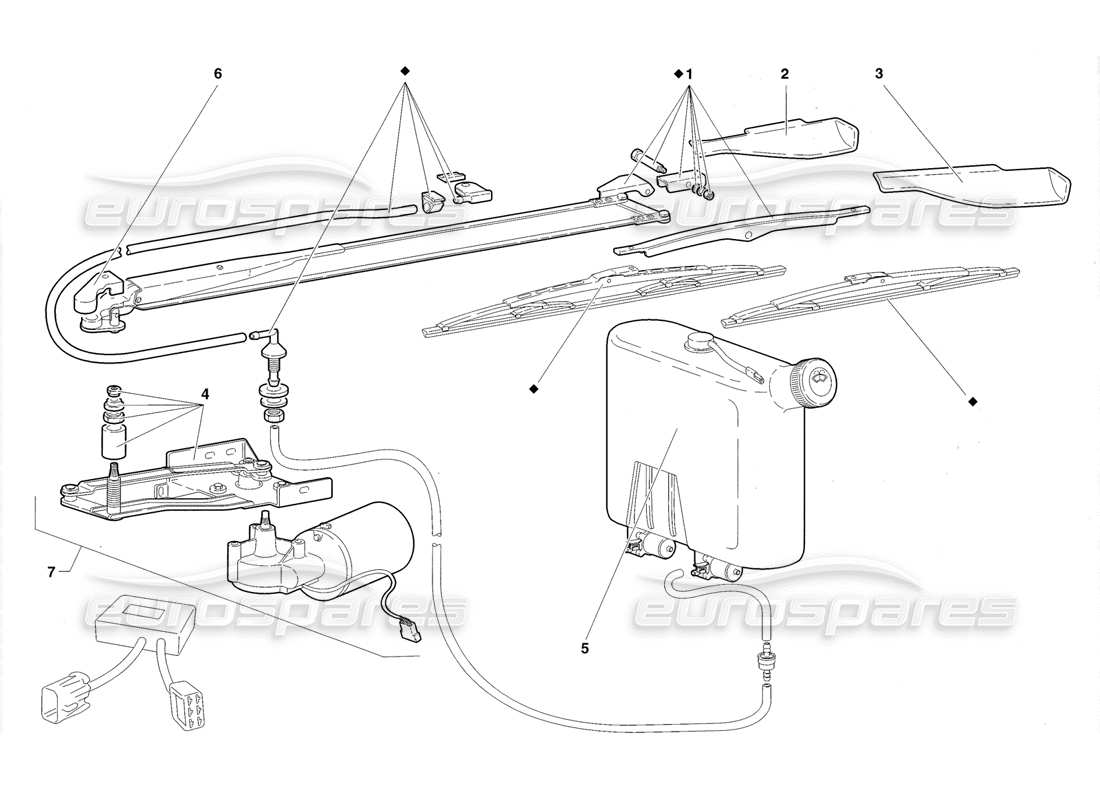 lamborghini diablo roadster (1998) scheibenwischer und scheinwerferwaschanlage (gültig für großbritannien 1998) teilediagramm