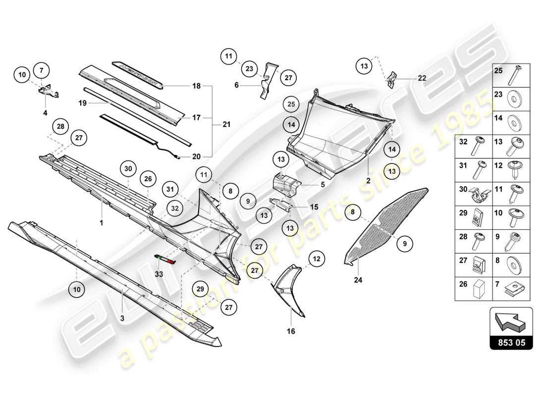 lamborghini lp770-4 svj coupe (2022) unteres äußeres seitenteil für radkasten ersatzteildiagramm