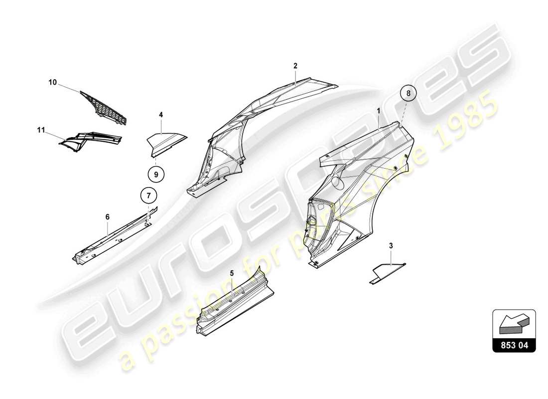 lamborghini super trofeo evo (2018) teilediagramm des hinteren kotflügels