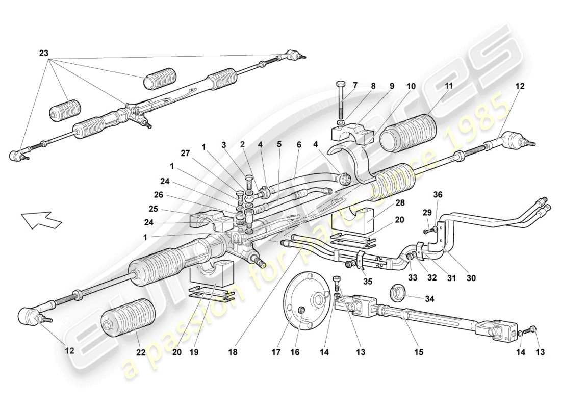 lamborghini lp640 roadster (2010) lenkgetriebe teilediagramm