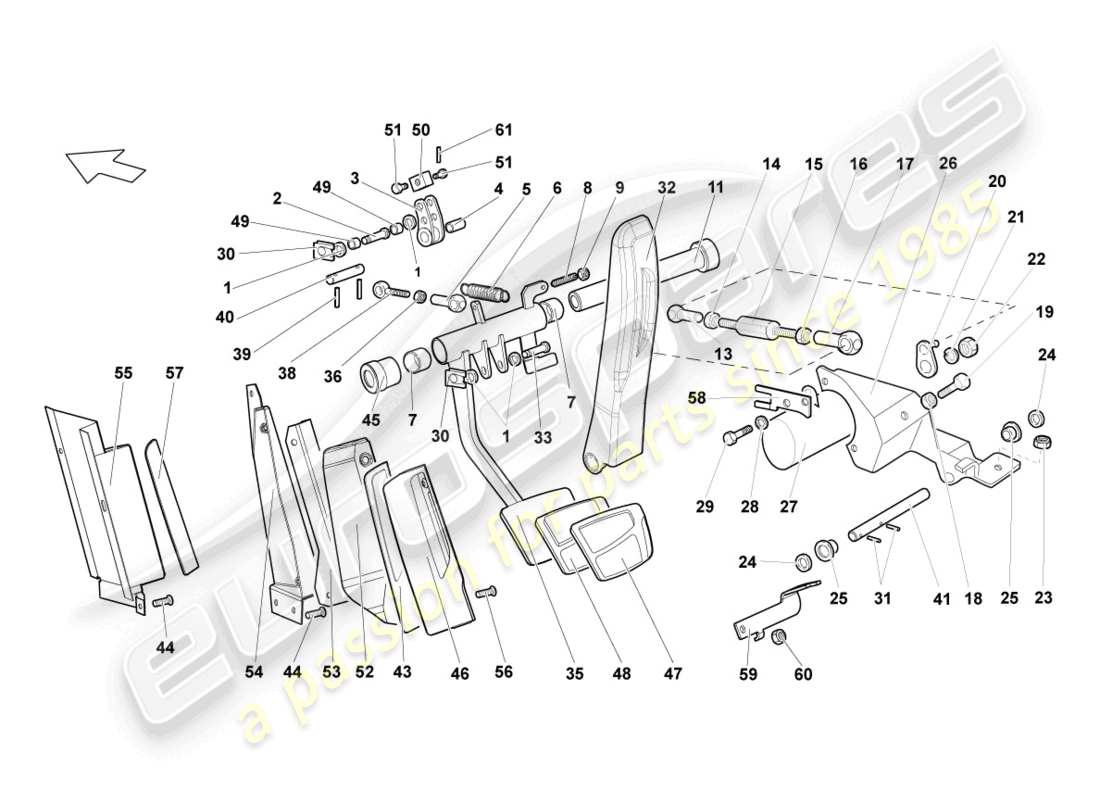 lamborghini lp640 roadster (2007) brems- und beschleunigungshebelmech. teilediagramm