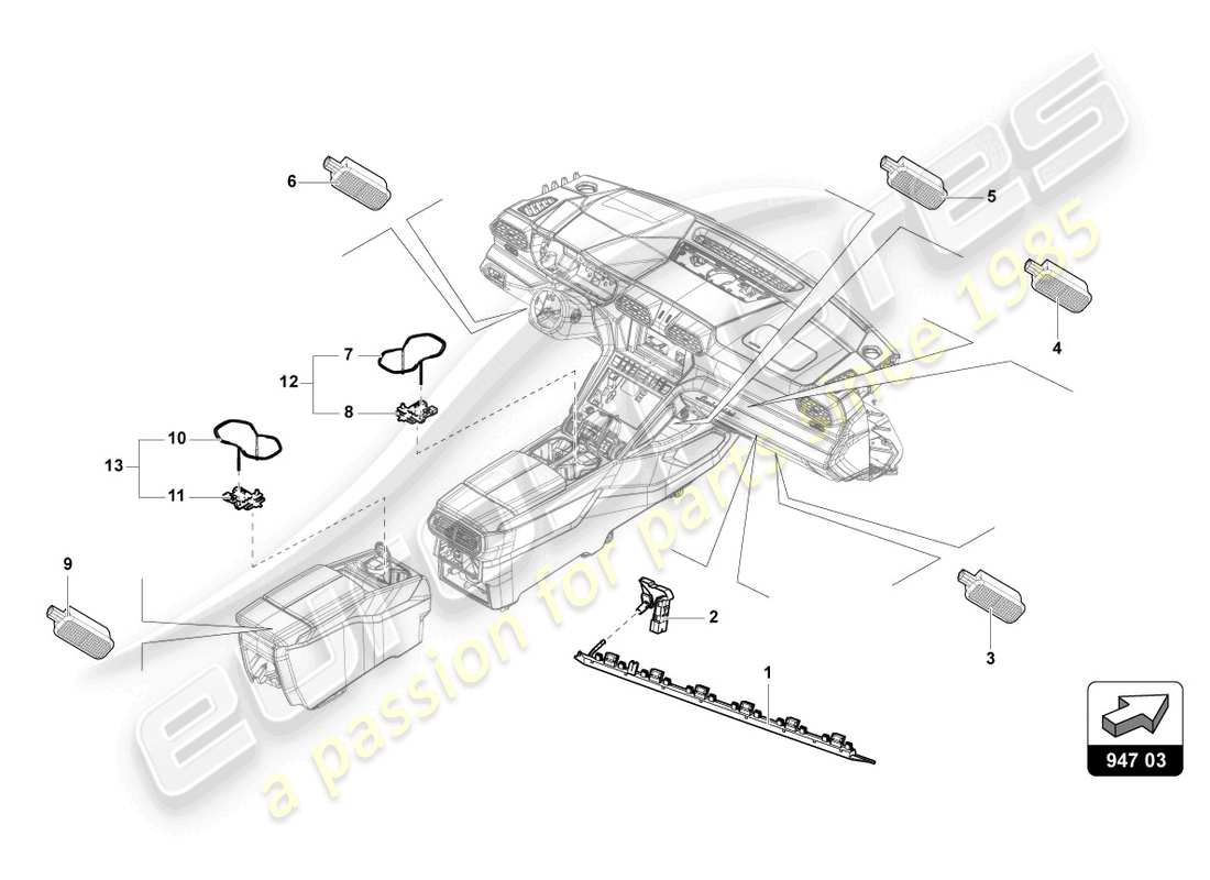 lamborghini urus (2019) beleuchtung für mittelkonsole ersatzteildiagramm