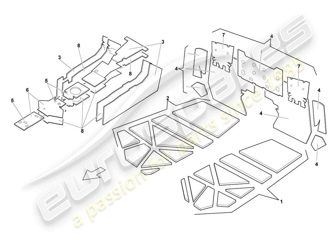 lamborghini lp640 coupe (2010) schallabsorbatoren ersatzteildiagramm