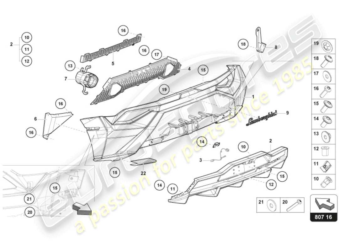 lamborghini sto (2024) stoßstange hinten, ersatzteildiagramm