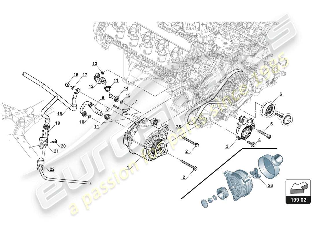 lamborghini gt3 (2017) lichtmaschine - teilediagramm