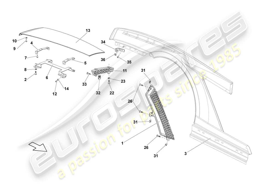 lamborghini lp560-4 coupe (2009) wing rear ersatzteildiagramm