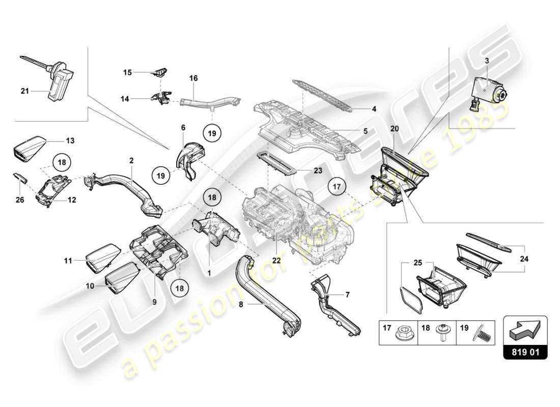 lamborghini 2022 (evo spyder) entlüftungsteildiagramm