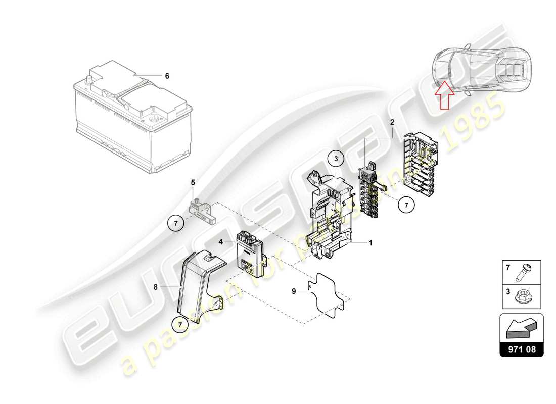 lamborghini evo coupe (2022) sicherungskasten - teilediagramm