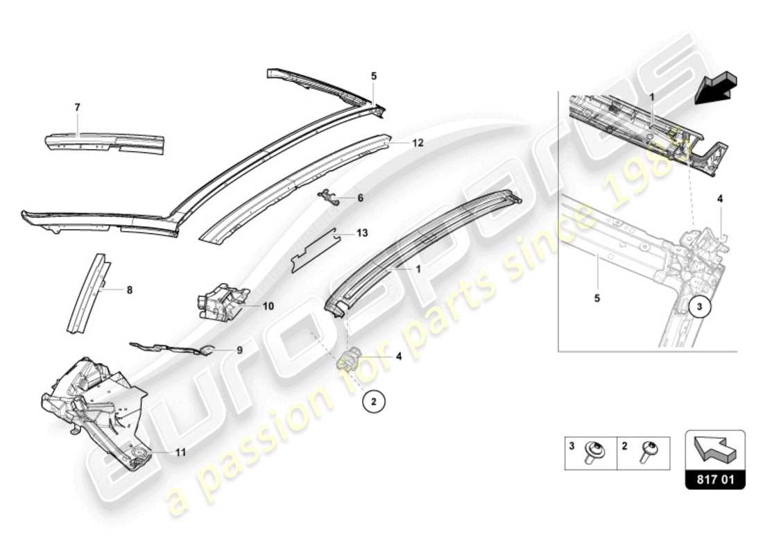 lamborghini 2024 (evo spyder) klappfenster - ersatzteildiagramm