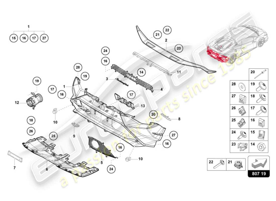 lamborghini tecnica (2023) stoßstange hinten teilediagramm