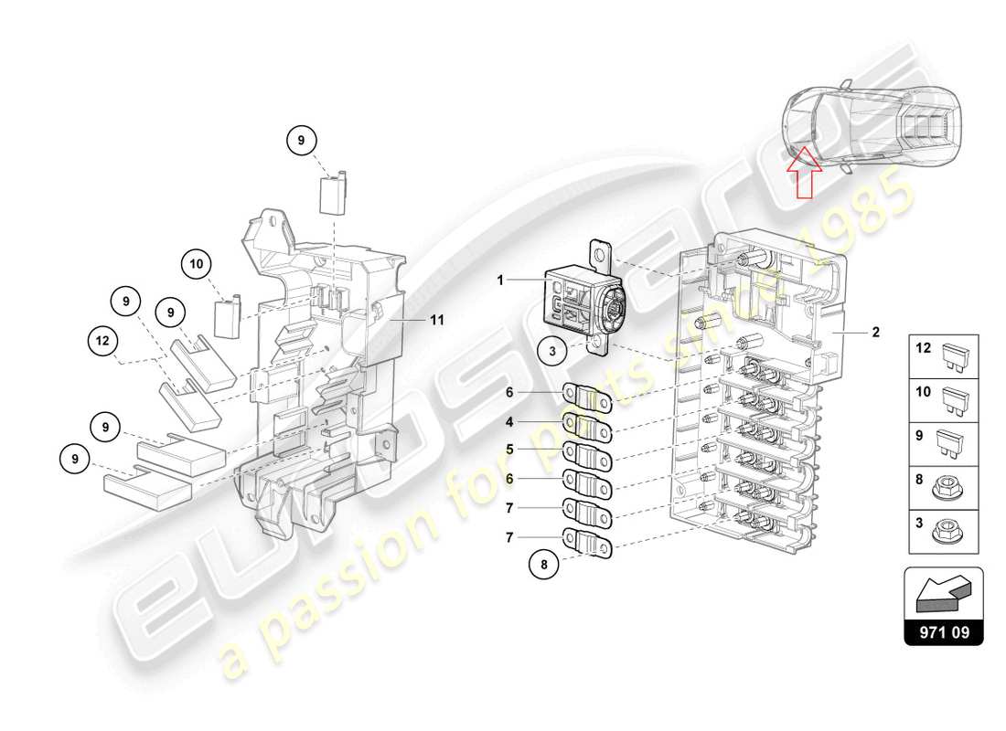 lamborghini evo coupe (2022) sicherungen ersatzteildiagramm